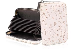 VSPEK Cartera para Tarjetas de Crédito Mujer, Tarjeteros para Tarjetas de Credito Bloqueo RFID Monedero para Mujer Pequeño Carteras Titular de la Tarjeta de Crédito Carteras PU Cuero con Cremallera, Gato
