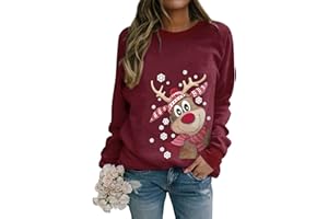 Dresswel Weihnachtspullover Damen Merry Christmas Sweatshirt Lustig Rudolph Rentier Druck Baumwolle Weihnachten Weihnachts Xmas Pullover Weihnachtspulli Teenager Mädchen