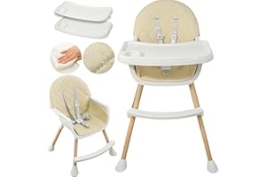 ALMAR Baby Trona para bebe beige convertible en silla 2 en 1 con asiento acolchado y bandeja trona para comer evolutiva de 6 a 36 meses