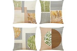 NIULAA Green and Yellow Cushion Covers 50cm x 50cm Set of 4 Modern Geometric Cushion Covers 20x20 Inches Square Linen Cushions Pillow Covers for Sofa Outdoor Garden Furniture Home Decor