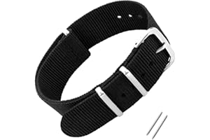 cobee Correa de reloj de nailon, correas de reloj para hombres y mujeres, correa de reloj militar de repuesto de 4 anillos, correa de reloj negra con hebilla de metal plateado