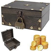 Vintage Coffre Au Trésor En Bois, Coffre Fort Enfant Au Trésor De Pirate Avec Serrure à Combinaison Et Chiffon De Nettoyage Pour Rangement Et Décoration, Tirelire, Cadeau Fait Main
