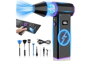 COSMETI Compressed Air Duster, 130000RPM Mini Electric Air Duster,4 Gear Adjustable Powerful Blower, Rechargeable Cordless Air Blower with HD Display, No Canned,Jet Dry Blower for Keyboard, PC, Car Cleaning