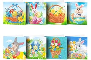 ZOYIEP 5D DIY Ostern Diamant Painting Grußkarten, Kleiner Hase Bemalte Eier Ostern Grußkarten DIY Handgefertigte Diamond Painting Grußkarten Frühling Tulpen Ostergeschenke für Kinder (#4)