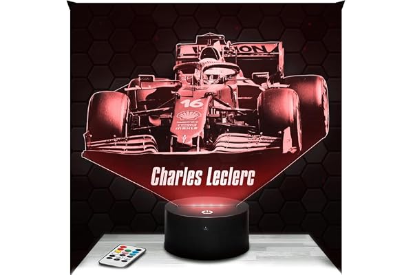 Lampephoto.fr - Lampe 3D Formule 1 Charles Leclerc pilote F1, idée cadeau fan F1, Veilleuse Tactile Led Illusion, Effet Hologramme 3D, Idée Cadeau Noël Anniversaire Garçon et Fille TOP