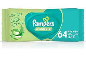 Pampers Complete Clean Baby Wipes with Aloe Vera Lotion, 64 Wipe Count | Aloe Vera Lotion- Gentle on baby's skin 0% Alcohol, pH-balanced formula & dermatologically tested