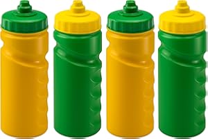 Foxberry 4 x 500ml - Water Bottles - BPA Free - Hands Free Lid - Leakproof Non Drip Spout - Ergonomic Finger Grips - Dishwasher Safe - Blank For DIY Branding and Decoration (Yellow Green)