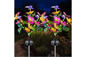 FOHIL Solar Garden Lights, 2 Pack Butterfly Solar Lights Oudoor Decoration, Women' Gifts 2 Lighting Modes Waterproof Solar Flower Lights Garden Yard Lawn Decorations Solar Outdoor Ornament with LED Lights