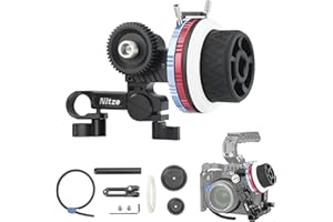 Nitze Mini Follow Focus Kit con 3 Ingranaggi di Trasmissione Reversibili, Follow Focus per DSLR Fotocamera, Supporto A/B Arresti Rigidi e Zoom Infinito a 360° per Sony FX3 A7 S5 Cage - MF15C