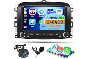 [2+64G] Hikity Radio de Coche Android Wireless CarPlay para Fiat 500L 2013-2019, 2 DIN Radio Coche Pantalla de 7" con Android Auto Enlace Espejo Bluetooth Radio RDS FM GPS WiFi SWC USB Cámara Trasera