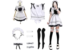 MeYuxg Kostium pokojówki, anime French Maid Dress, kostium na Halloween, uroczy kostium pokojówki Cosplay