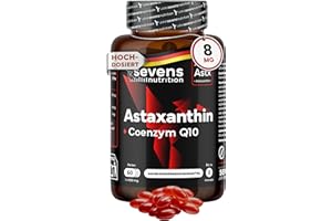 ‎SEVENS NUTRITION Astaxanthin hochdosiert 8 mg + Coenzym Q10 – Premiumrohstoff AstaPure® aus Mikroalge Haematococcus pluvialis – 60 Softgel Kapseln mit nativem Olivenöl – rein natürlich – Sevens