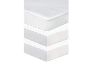 HAJRAN LINEN Parure de lit 3 pièces 100 % pur coton | 2 draps-housses et 1 protège-matelas imperméable (90 x 50 cm, blanc)