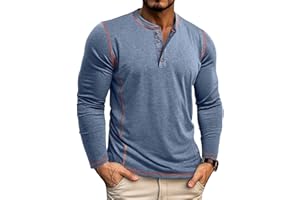 LAOARA T Shirt Manche Longue Homme Tee-Shirt Long Coton Henley T-Shirts Col Roulé Casual Tshirt M-2XL