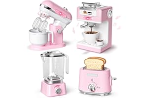 Toyssa Elettrodomestici Cucina Giocattolo per Bambini, Macchina Caffè Frullatore Sbattitore Tostapane, Accessori Cucina Bambini con Luce Sonora, Cucine Giochi Regalo Bambina Bambini 3 4 5 6 7 8 Anni