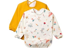 BABATÉ Kids Babero con Mangas Impermeable | Baberos Bebe Impermeables con Bolsillo | 6 a 30 meses | Doble Forro Antifugas, Puños Elásticos y Cierre Fácil con Velcro | Babero BLW | Apto Lavadora