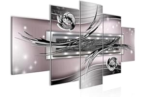 Runa Art - Cuadros Decorativos Abstracto 200 x 100 cm 5 Piezas XXL Decoracion de Pared Diseño Gris Rosado Plata 108451b