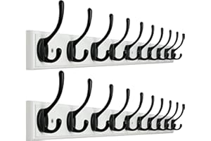 WEBI Garderobenhaken Wand,97cm Lang Garderobenleiste mit 10 Haken,Wandgarderobe,Kleiderhaken Wand,Garderobe Hakenleiste für Mäntel,Jacken,Schwarz auf Weiß,2 Stück