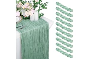 Babenest 10 Packs Cheesecloth Table Runner, 400 X 90 cm Boho Gauze Tablecloth, Semi-sheer Rustic Cheese Cloth Decoration for Kitchen Romantic Wedding Party Bridal Baby Shower Decor(Sage Green 13 ft)