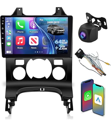 Autoradio Android 9 Pouces Pour Peugeot 3008/5008 (2009-2015) – CarPlay/Android Auto Sans Fil, GPS, Bluetooth, Caméra Recul