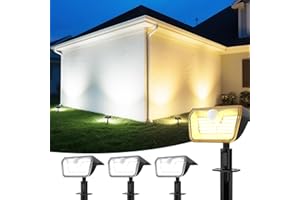 Linkind solarlampen 2 in 1 Solar Strahler Außen mit Bewegungsmelder 3000K & 6500K, 60-LEDs Außen Gartenstrahler mit Dauerlicht und Lade-anzeige, IP67 Wasserdicht Solar Wegelampen 8M/120°, 3 Stück