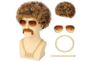 Balinco Afro-Set – Lockige Perücke mit Schnurrbart Brille & Halskette | Komplettes Party-Kostüm für Karneval Fasching Halloween & Cosplay | Unisex Verkleidung für Erwachsene & Kinder