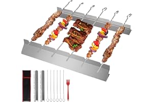 LALAGO 6 szt. 39,5 cm szpikulce do grilla z uchwytem, szaszłyki do grilla ze stali nierdzewnej, zestaw szaszłyków do kebabu ze szczotką i torbą na grill na węgiel drzewny, gaz i elektryczny