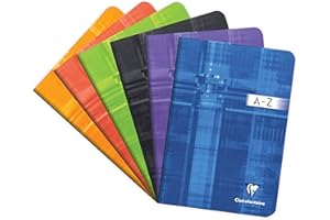 Clairefontaine 3549C Rubrica Vocabolari a punto metallico - A5 14.8 x 21 cm - 96 Pagine rigate con margini rossi centrali - Carta Bianca 90 g - Copertina in carta rivestita - Colore aleatorio