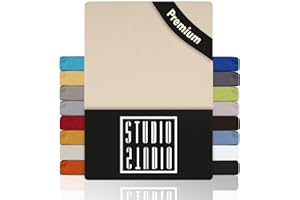 ‎STUDIO STUDIO Premium Spannbettlaken 180x200cm, 180x220cm, 200x200cm & 200x220cm – Jersey-Spannbetttuch aus 97 % Baumwolle & 3 % Elastan – Creme – Öko-Tex Zertifiziert, bügelfrei – für Matratzen 15–35cm
