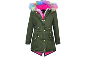 A2Z 4 Kids Faux Fur Lined Parka Hooded Jacket Girls Rainbow Faux Fur Parka School Jackets Outwear Coat New 2-13 Years