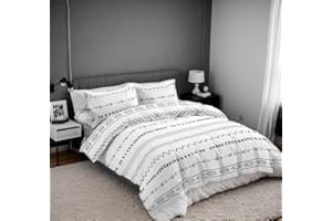 ETREXONLINE Juego de Funda Nórdica 4 Piezas Cama 150 Microfibra Extra Suave Transpirable - 1 Funda Edredón 240x220 cm, 1 Bajera 150x200+28 cm y 2 Fundas de Almohada 50x90 cm (Blanco Tribal)