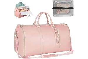NEULRISCN Sac de Voyage Convertible, 2 en 1 Housses Vêtements à Suspendre Sac de Voyage avec Compartiment à Chaussures pour Femme, Valise à Suspendre avec Bandoulière en Cuir PU, Rose