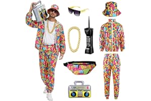 YQVGFBY 80er Jahre Outfit Herren 90er Retro Trainingsanzug Halloween Karneval Kostüm Jogginganzug Sportanzug Badass-Kostüme 8Stk