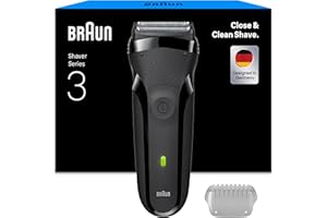 Braun Rasoir Electrique A Barbe Homme Series 3 300S A Grille, Gris, Etanche, Lames Flexibles Pour Bien Raser Le Visage, 5 Sabots, Tondeuse Centrale Et 2 Eléments De Rasage