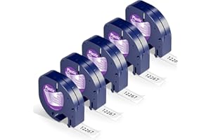 5x Wonfoucs - Cintas Compatibles para Dymo LetraTag Transparente 12mm x 4m, Recambios Plástico 16951 S0721530 para LT-100H LT-100T LT-110T QX 50 XR XM