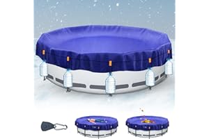NOMIOU Winter Pool Cover Round 4.6 m Summer and Winter Pool Cover Durable Tarpaulin 200 g/m² avec tendeur et Corde Protective Cover for Swimming Pools 420-460 cm Protection Chlorine and UV Resistant