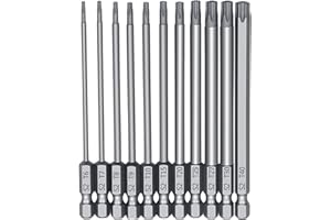 GRUVOX 11Pcs 100mm Star Screwdriver Set Security Bit Set Security Screwdriver Set T6-T40 S2 Steel Long Screwdriver Set Screwdrivers Impact Driver Bit Set Star Hex Screwdriver Bits Set Magnetic