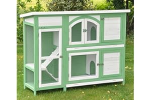 nanook Premium Kaninchenstall, Hasenstall Jumbo XXL besonders groß mit Seitenaufgang für mehr Platz - ideal für draußen - Wetterfest extragroß 138 x 48 x 109 cm grün Weiss