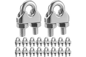 HonQiShiMY 18 Pezzi Ferri per Cavi M6 in Acciaio Inossidabile 304, Morsetti per Filo Stendibiancheria, Cavo Morsetto Grip Morsetti per Fune Metallica a Forma per Bullone a Forma di U per Cavo