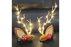 Wedity LED Christmas Glowing Hairpin 2pcs Simulation Tree Branch Hair Clips Light up Elk Antlers Feathers Headdress Party Decorative for Women (Warm White Light B)