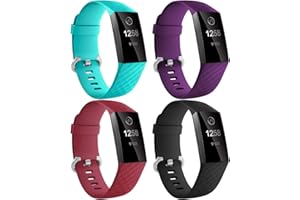 Dirrelo Compatible avec Fitbit Charge 3/Fitbit Charge 4 Bracelet pour Femmes Hommes, 4 Pack Étanche Remplacement de Silicone Réglable Bracelets de Sport pour Fitbit Charge 3/4/SE Fitness Tracker, S/L