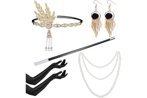 YADODO 20er Jahre Accessoires Damen 5 Stück Gatsby Accessoires Damen mit Kopfschmuck 20er jahre Damen Lange Handschuhe Ohrringe Halsketten 1920er Accessoires Damen Frauen Karneval Fasching