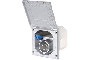 Wamovo CEE Prise extérieure en argent protégé contre les éclaboussures IP 44 200-250 V 16 A 3 broches pour caravane, camping-car ou bateau