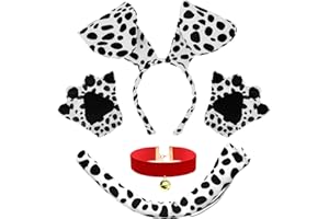 UILYNIU 4 Stück Dalmatiner Kostüm Zubehör Hundekostüm Welpe Hund Ohren Haarreif Fliege Schwanz Set für Rollenspiele Partys Halloween Cosplay