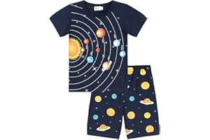 EULLA Conjunto de pijama para niños, ropa de dormir de dinosaurio que brilla en la oscuridad, de algodón, manga corta, ropa de dormir para niños, ropa de dormir de 2 piezas, ropa de 1 a 7 años