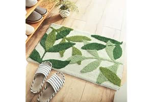 Morbuy Non-Slip Bath Mat, 45 x 65 cm Green Leaf Bathroom Floor Mat Super Soft and Water Absorbent, Machine Washable Microfiber Bathroom Rug for Shower, Bedroom, Kitchen, Doorway