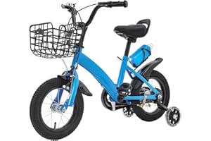 DAOHHFO 12 Zoll Kinderfahrrad für ab 2-5 Jahre Mädchen & Jungen, Höhenverstellbar Kinderfahrräder mit Körbchen, Stützräder & Becher, Kinder Fahrrad für Sport und Fahrradtraining Geeignet