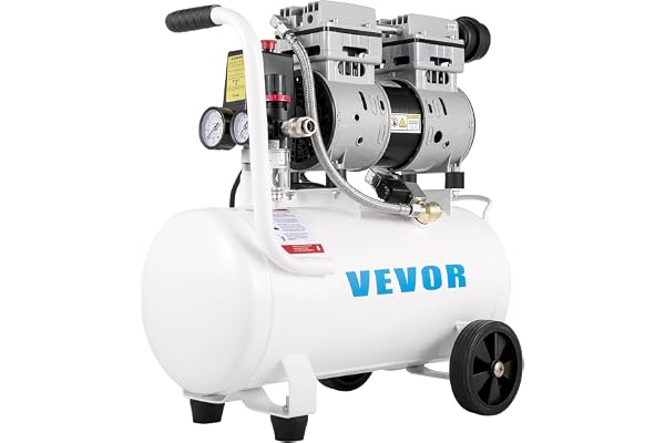 VEVOR Tryckluftskompressor 25 l, 750 W tyst viskande kompressor med 60 dB, oljefri luftkompressor 165 l/min avgasvolym 220 V