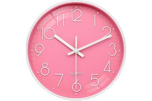 VIKMARI Pink Wall Clock 10 Inch Silent Non-Ticking Clocks Battery Operated Modern Decorative for Kids Living Room Bedroom Kitchen Office(Pink)