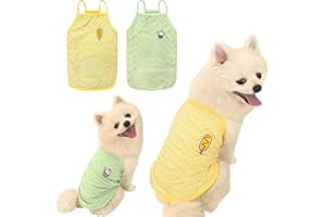Yanmucy 2 Pieces Dog Summer Clothes Cute Embroidery Dog Striped Tank Top Vest Breathable Puppy Sleeveless Shirt for Small Dogs Cats (Yellow+Green, L)
